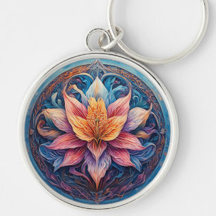 Chaveiro Desenho Floral de Mandala Colorido