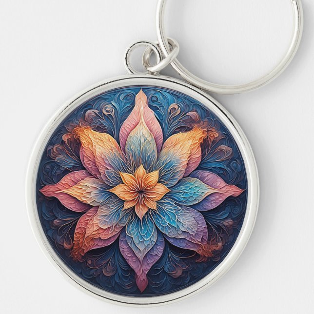 Chaveiro Desenho Floral de Mandala Colorido (Frente)