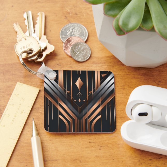 Chaveiro Desenho Geométrico Art Déco em Cobre e Prata (Mesa)