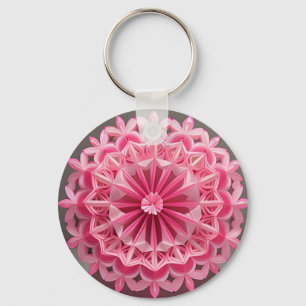 Chaveiro Desenho Intrincado de Origami Floral Rosa