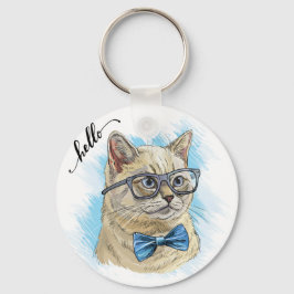 Chaveiro Desenho manual de um gato britânico engraçado em ó
