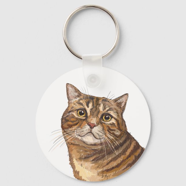 Chaveiro Desenho manual do gato Tabby (Frente)
