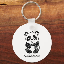 Chaveiro Desenho Minimalista de Panda Fofo em Preto e Branc