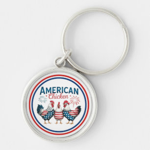 Chaveiro Desenho Patriótico Americano de Frango de 4 de Jul
