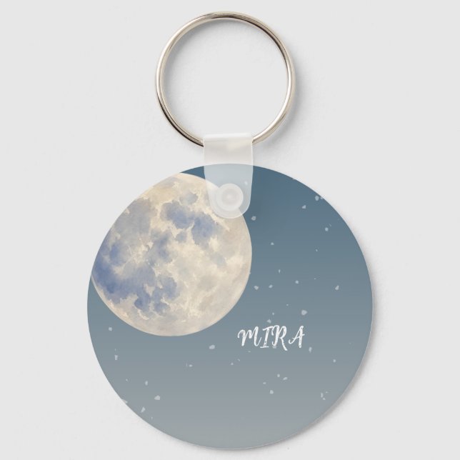 Chaveiro Desenho Sonhador de Lua e Nuvens Céu Azul (Frente)