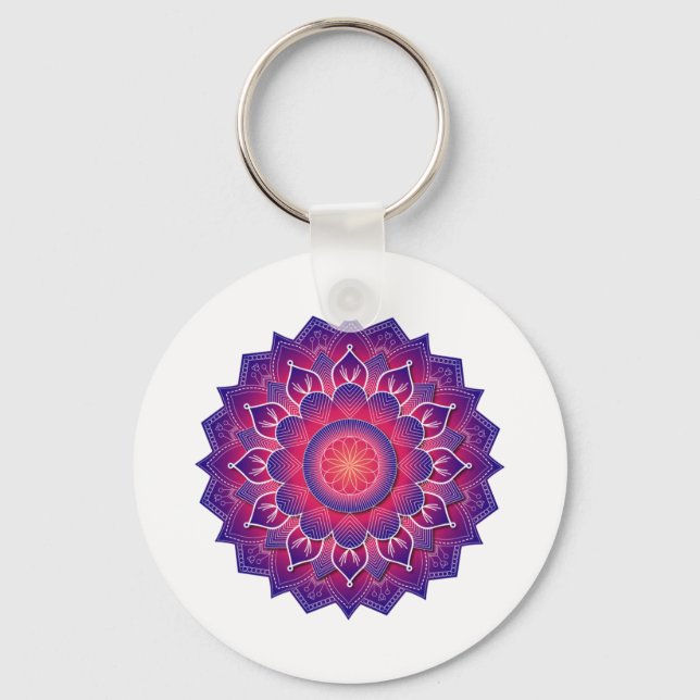 Chaveiro Desenho Tradicional de Mandala Roxo Azul    (Frente)