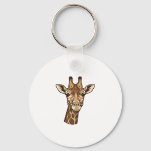 Chaveiro Desenho Vetorial de Cabeça de Girafa Gravada Vinta