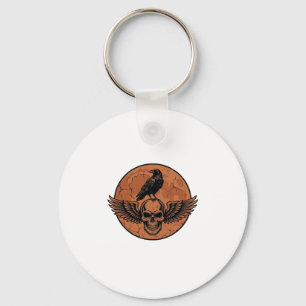 Chaveiro Desenho Vetorial de Caveira Alada de Corvo Vintage