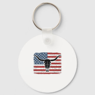 Chaveiro Desenho Vetorial de Caveira de Longhorn com Bandei