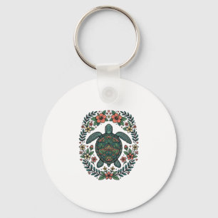 Chaveiro Desenho Vetorial Floral de Tartaruga Marinha Vinta