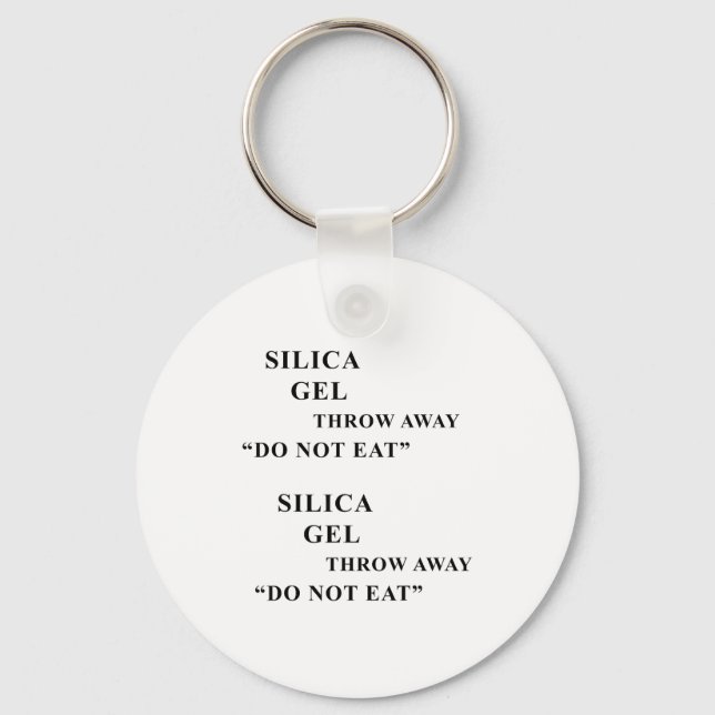 Chaveiro Desiccant Silica Gel Throw Away Do Not Eat Funny I (Frente)
