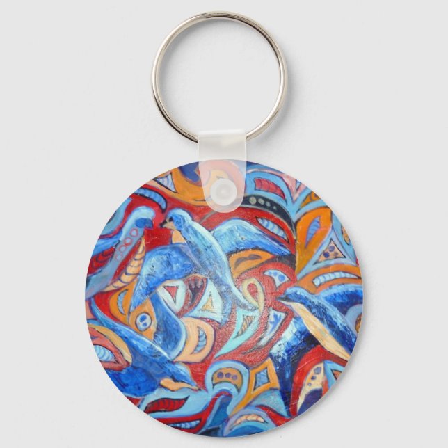 Chaveiro Design abstrato com balas azuis com sotaque vermel (Frente)