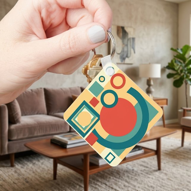 Chaveiro Design Abstrato em Estilo Retro Geométrico Risogra (Retro Geometric Risograph Style Abstract Design. Keychain)