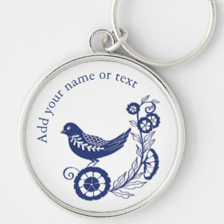 Chaveiro Design Clássico de Pássaro em Azulejo Delft Azul H