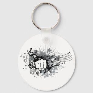 Chaveiro Design com punho, estrelas e notas musicais em