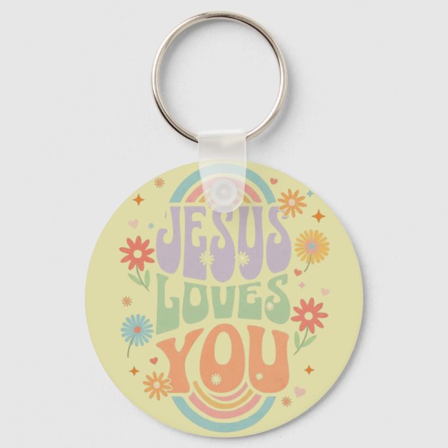 Chaveiro Design Cristão “Jesus Te Ama” em Pastel Retrô –  (Verso)