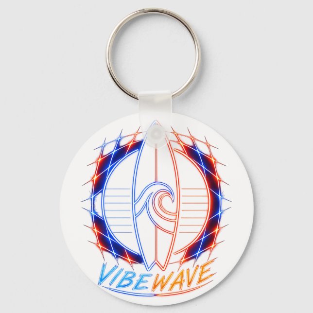 Chaveiro Design da Prancha de Surf Vibewave Neon – Retro On (Frente)
