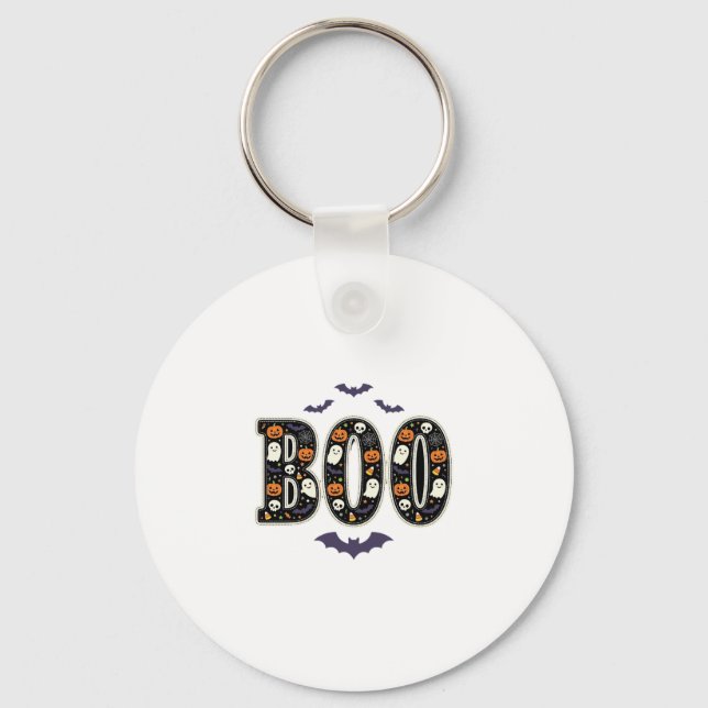 Chaveiro Design de Abóbora Fantasma Boo de Halloween Fofo (Frente)