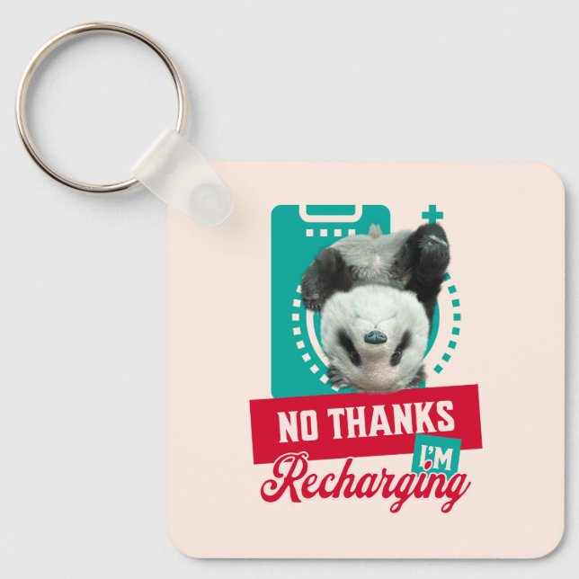 Chaveiro Design de Bateria Social de Panda com Burnout Intr (Frente)