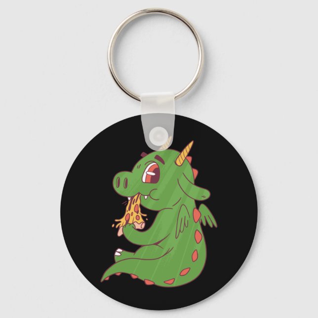 Chaveiro Design de Bebê Dragão Comendo Fatia de Pizza Delic (Frente)