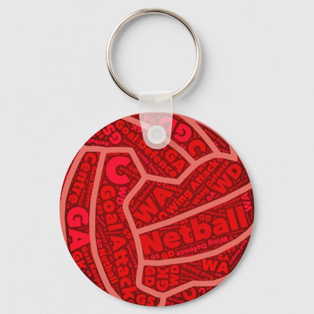 Chaveiro Design de Bola de Tipografia Vermelha de Netball (Frente)