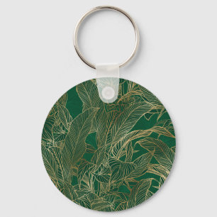 Chaveiro Design de Botânica da Dourada Folhagem Verde Moder