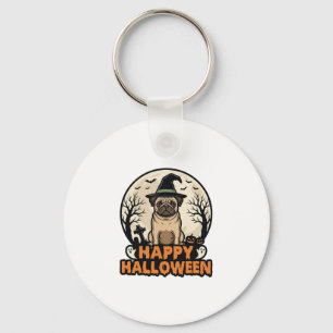 Chaveiro Design de Camisa Vintage Pug Feliz Halloween Chapé