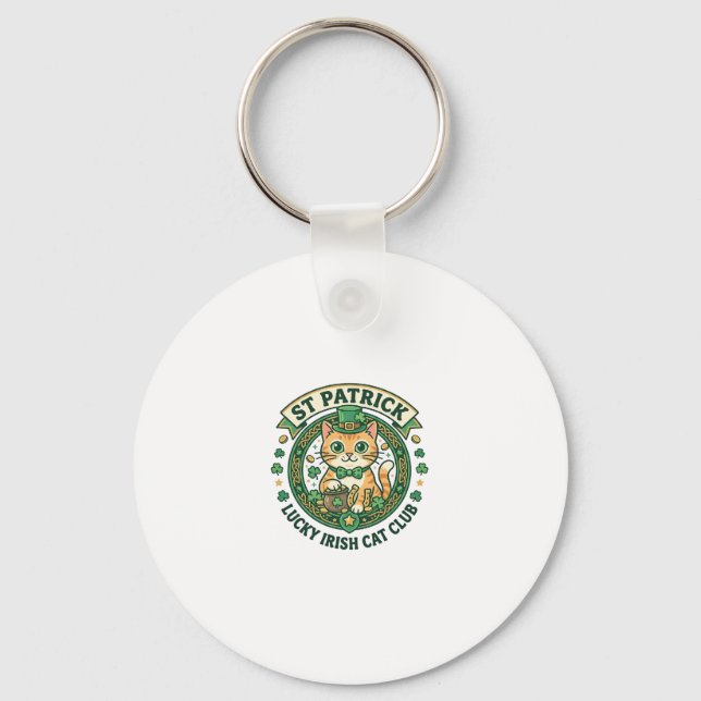 Chaveiro Design de camiseta de gato fofo irlandês sortudo d (Frente)