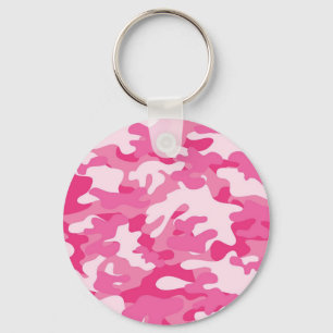 Chaveiro Design de Camo Cor-de-Rosa e Branco