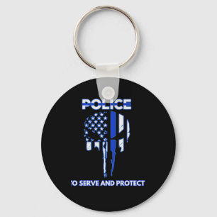 Chaveiro Design de Caveira da Polícia com Linha Azul