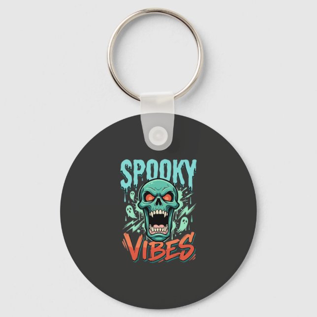 Chaveiro Design de Caveira de Fantasma de Halloween Vibes A (Frente)