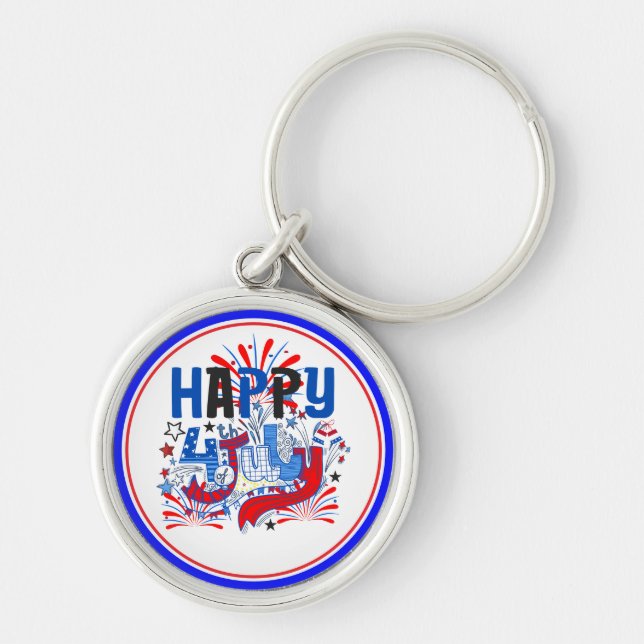 Chaveiro Design de Celebração Feliz 4 de Julho (Frente)