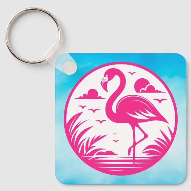 Chaveiro Design de Círculo de Verão Flamingo Rosa-68730 (Frente)