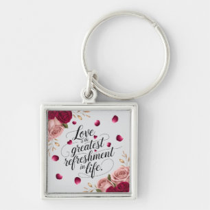 Chaveiro Design de Citação Floral Rosa Elegante