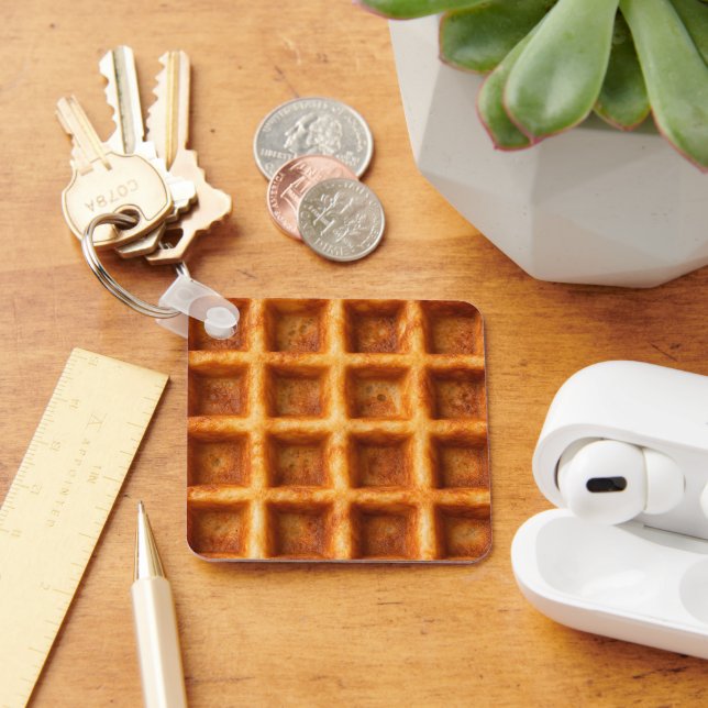 Chaveiro Design de Comida de Waffle Quadrado Torrado Realis (Mesa)