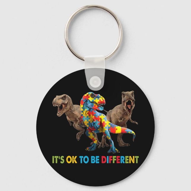 Chaveiro Design de Consciência do Autismo Dinossauro aprese (Frente)