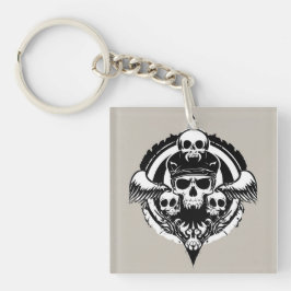 Chaveiro Design de crânio com Asas e Símbolos