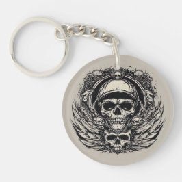 Chaveiro Design de crânio com Asas e Símbolos