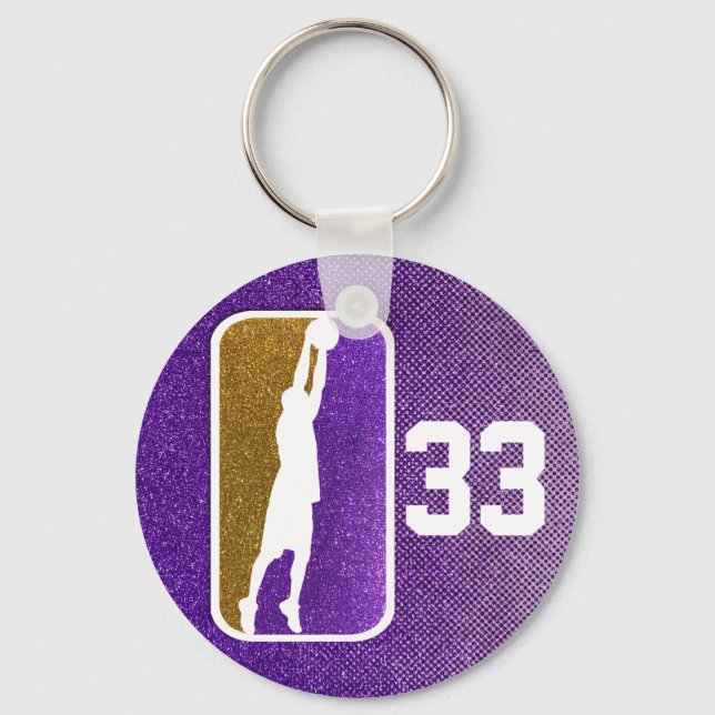 Chaveiro Design de esporte de basquetebol, Dourado e roxo (Frente)
