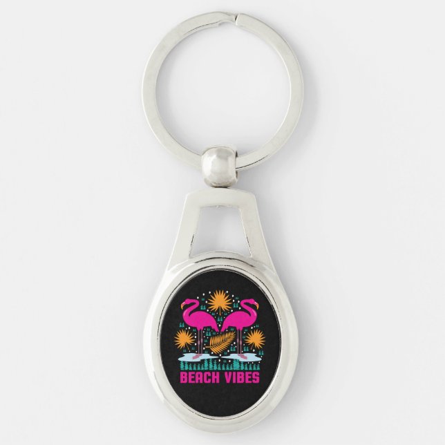 Chaveiro Design de Flamingos Rosa Vibes de Praia (Frente)