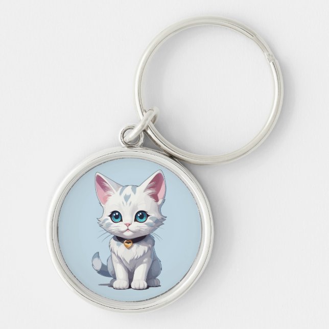 Chaveiro Design de Gato Branco encantador (Frente)