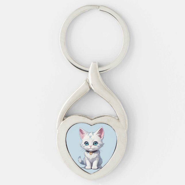 Chaveiro Design de Gato Branco encantador (Frente)