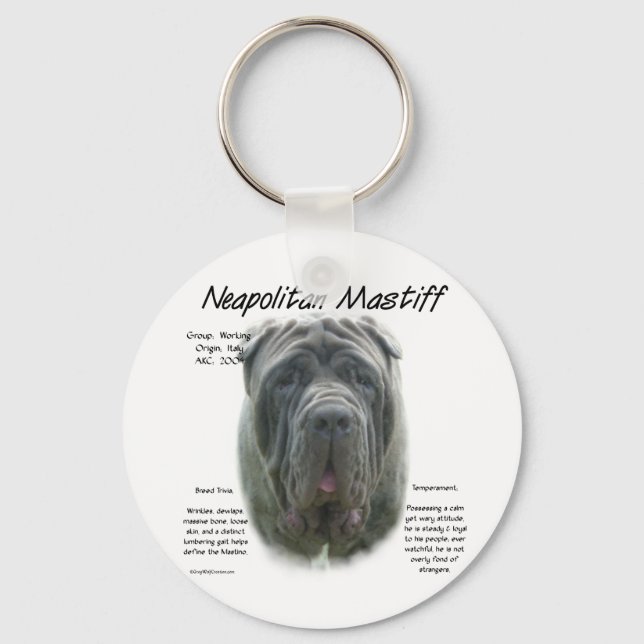 Chaveiro Design de História de Mastiff (cinza) napolitano (Frente)