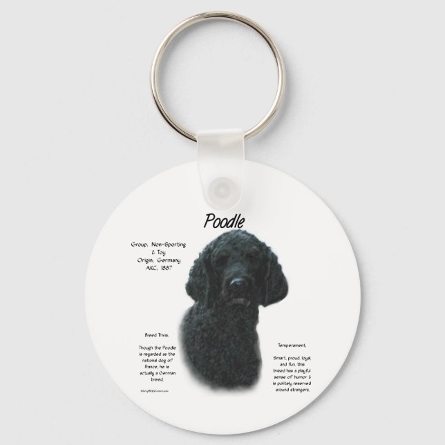 Chaveiro Design de Histórico de Poodle (preto) (Frente)