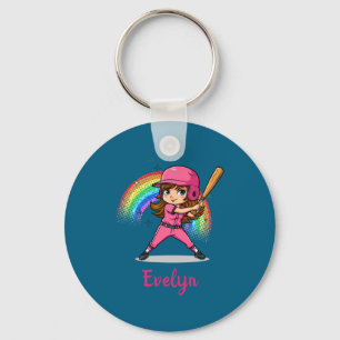 Chaveiro Design de Jogador de Beisebol Menina Cartoon Fofo