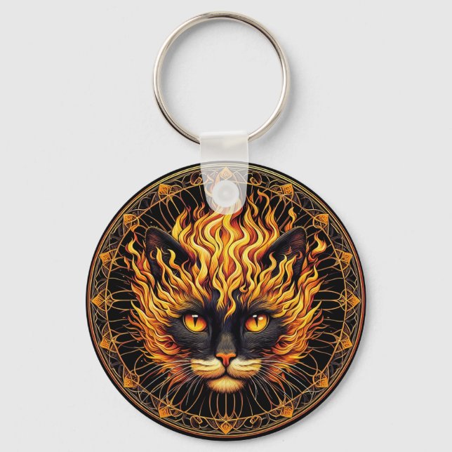 Chaveiro Design de Mandala para o Gato de Fogo Místico (Frente)