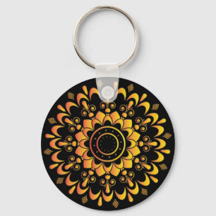 Chaveiro Design de Mandala Única Dourada-95747