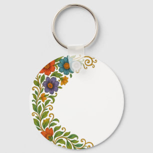 Chaveiro Design de Margem de Canto Floral Colorida Vibrante