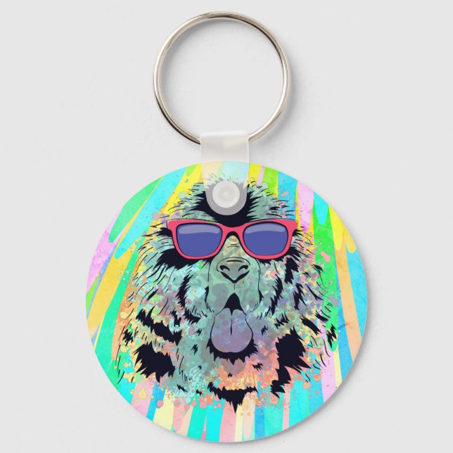 Chaveiro Design de Óculos de Sol Engraçado do Cão de Terra  (Frente)