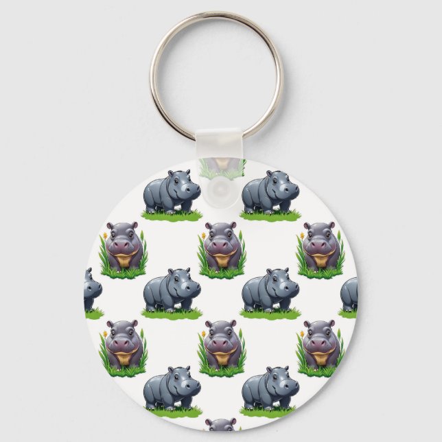 Chaveiro Design de padrão de animal hipopótamo Moo Deng  (Frente)